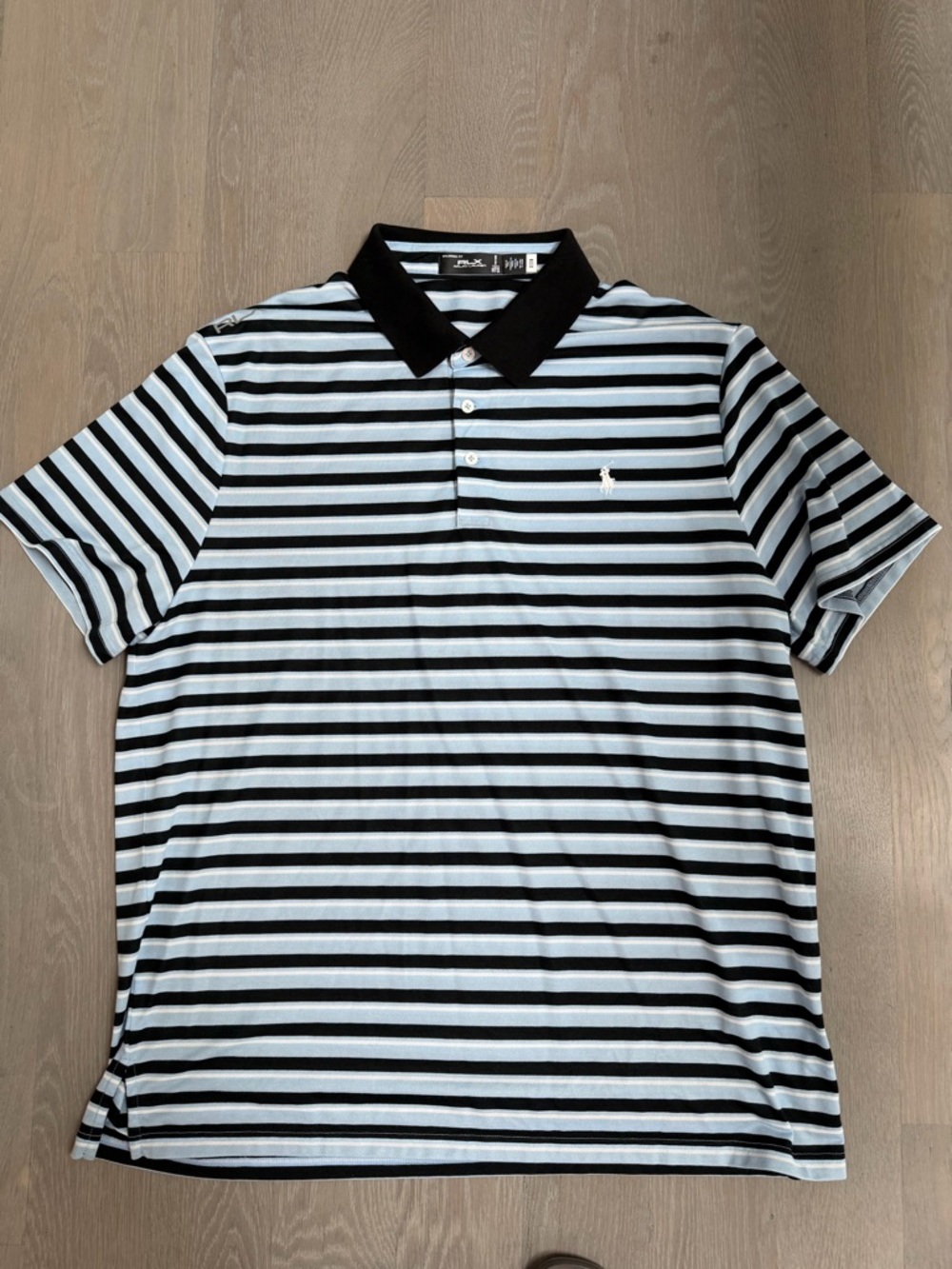 Ralph Lauren Men’s Light Blue and Black Striped Polo